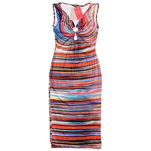 NWT Flamingo Striped Ring Linked Hollow Out Stretch Midi Dress Women's Small